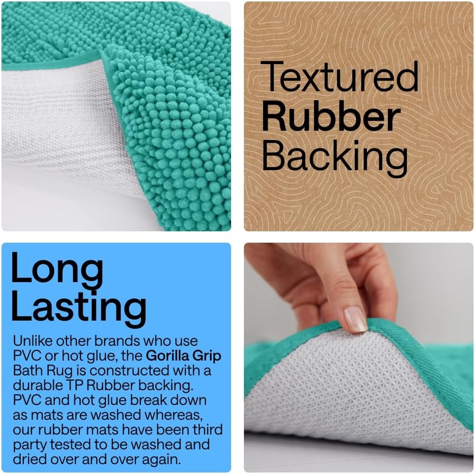 image:imageGORILLA GRIP Bathroom Rug Sets Soft Chenille 2 Piece Area Rugs Set Toilet Base Mat and 30x20 Carpet Absorbent Microfiber Washable Mats Dry Quickly Home Dcor and Bath Room Accessories GreyTurquoise