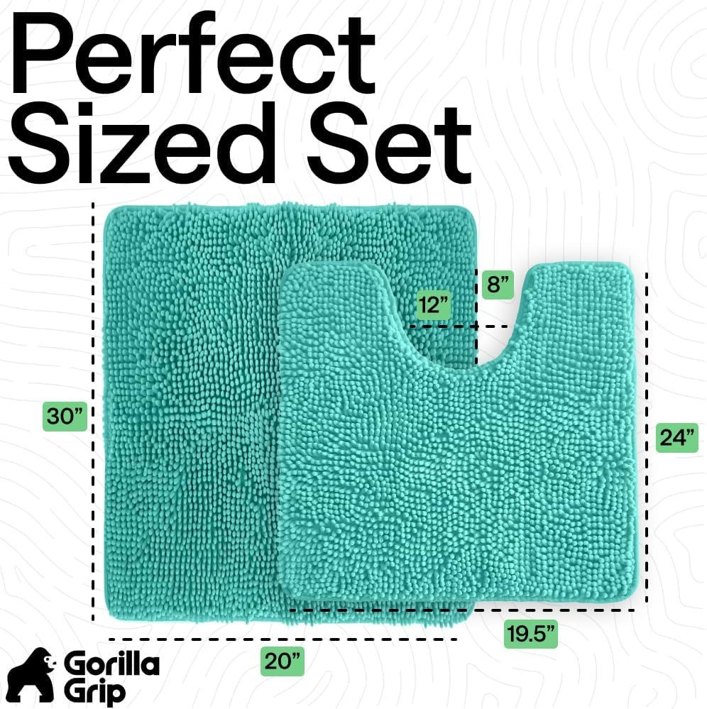 image:imageGORILLA GRIP Bathroom Rug Sets Soft Chenille 2 Piece Area Rugs Set Toilet Base Mat and 30x20 Carpet Absorbent Microfiber Washable Mats Dry Quickly Home Dcor and Bath Room Accessories GreyTurquoise