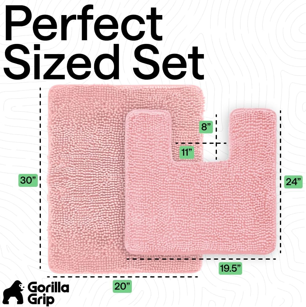 image:imageGORILLA GRIP Bathroom Rug Sets Soft Chenille 2 Piece Area Rugs Set Toilet Base Mat and 30x20 Carpet Absorbent Microfiber Washable Mats Dry Quickly Home Dcor and Bath Room Accessories GreyLight Pink