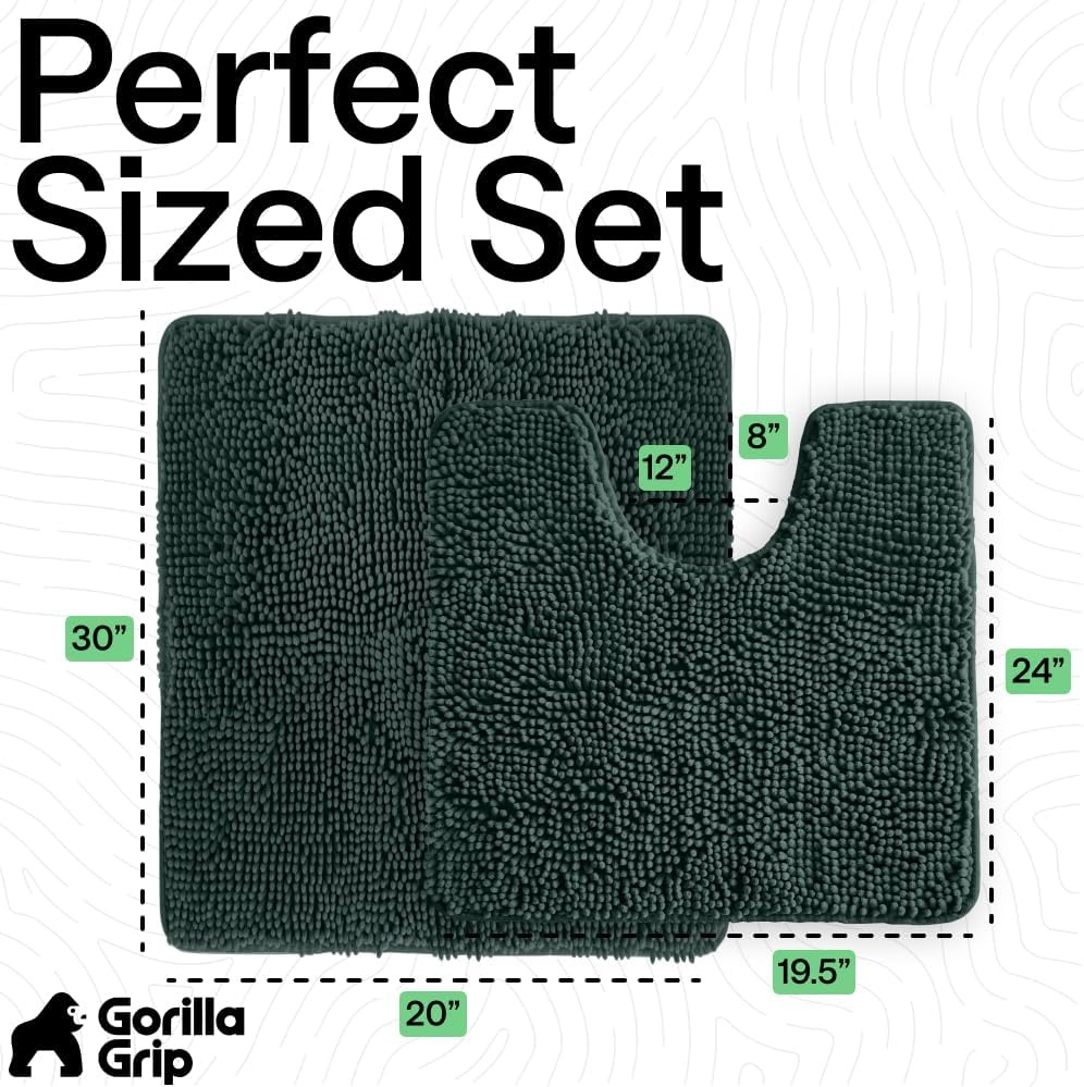 image:imageGORILLA GRIP Bathroom Rug Sets Soft Chenille 2 Piece Area Rugs Set Toilet Base Mat and 30x20 Carpet Absorbent Microfiber Washable Mats Dry Quickly Home Dcor and Bath Room Accessories GreyHunter
