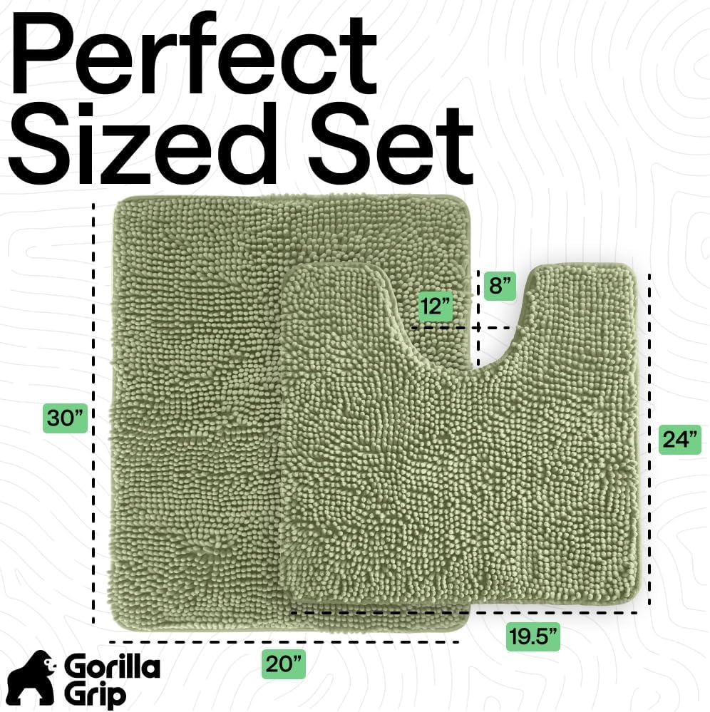 image:imageGORILLA GRIP Bathroom Rug Sets Soft Chenille 2 Piece Area Rugs Set Toilet Base Mat and 30x20 Carpet Absorbent Microfiber Washable Mats Dry Quickly Home Dcor and Bath Room Accessories GreySage