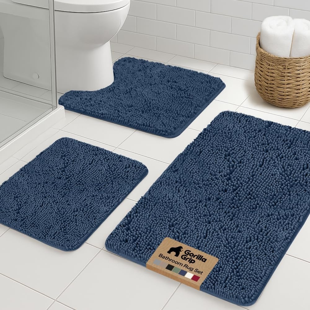 image:imageGORILLA GRIP Bathroom Rug Sets Soft Chenille 2 Piece Area Rugs Set Toilet Base Mat and 30x20 Carpet Absorbent Microfiber Washable Mats Dry Quickly Home Dcor and Bath Room Accessories GreyNavy