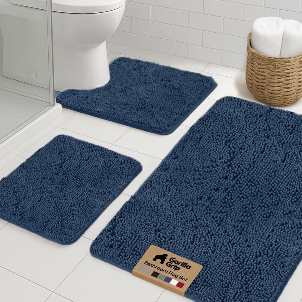 image:imageGORILLA GRIP Bathroom Rug Sets Soft Chenille 2 Piece Area Rugs Set Toilet Base Mat and 30x20 Carpet Absorbent Microfiber Washable Mats Dry Quickly Home Dcor and Bath Room Accessories GreyNavy