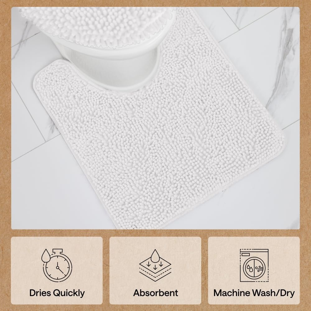 image:imageGORILLA GRIP Bathroom Rug Sets Soft Chenille 2 Piece Area Rugs Set Toilet Base Mat and 30x20 Carpet Absorbent Microfiber Washable Mats Dry Quickly Home Dcor and Bath Room Accessories GreyWhite