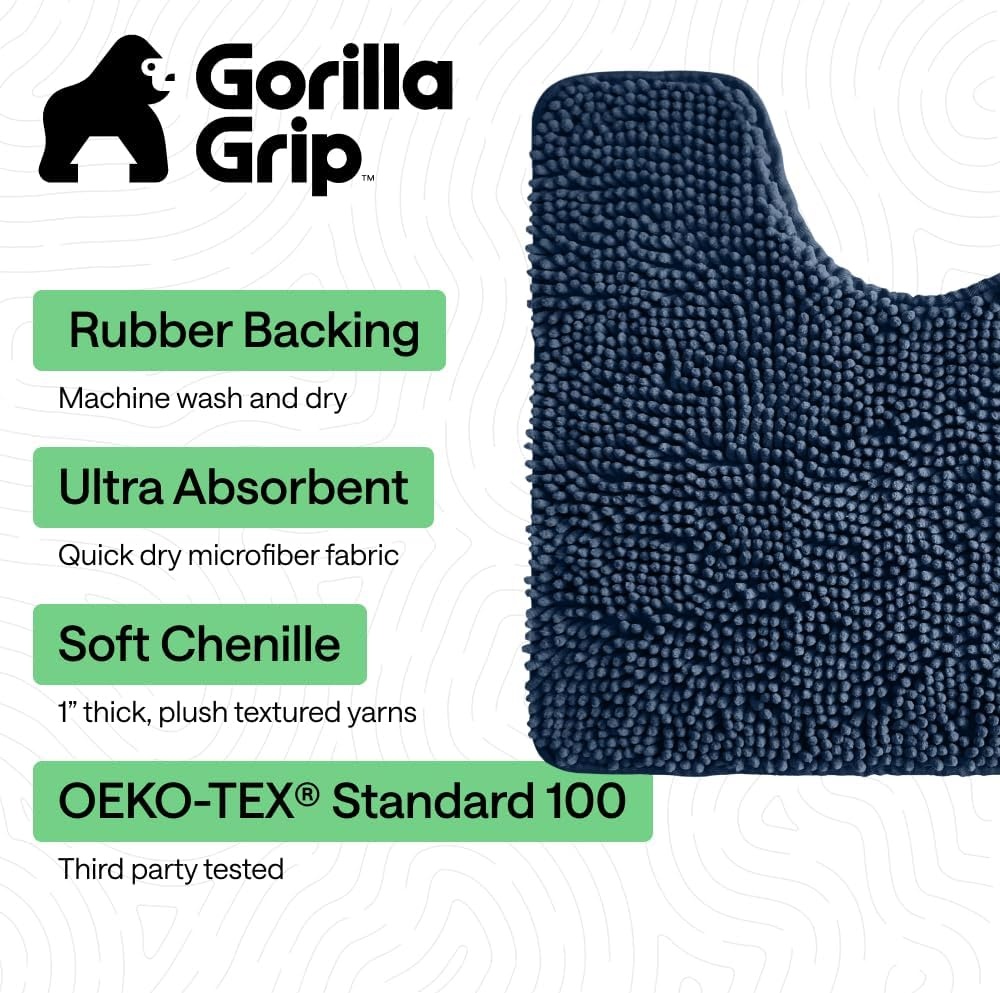 image:imageGORILLA GRIP Bathroom Rug Sets Soft Chenille 2 Piece Area Rugs Set Toilet Base Mat and 30x20 Carpet Absorbent Microfiber Washable Mats Dry Quickly Home Dcor and Bath Room Accessories GreyNavy