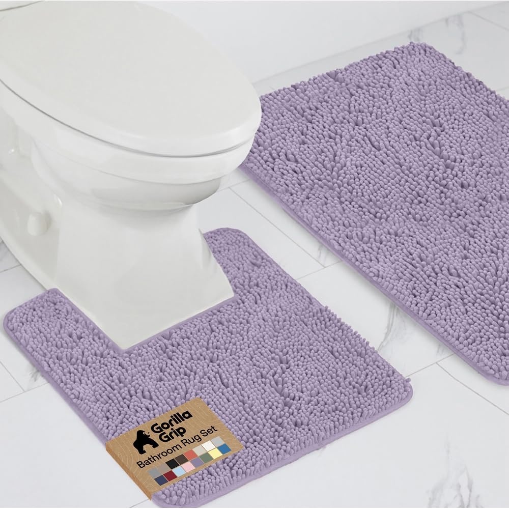 image:imageGORILLA GRIP Bathroom Rug Sets Soft Chenille 2 Piece Area Rugs Set Toilet Base Mat and 30x20 Carpet Absorbent Microfiber Washable Mats Dry Quickly Home Dcor and Bath Room Accessories GreyLight Purple