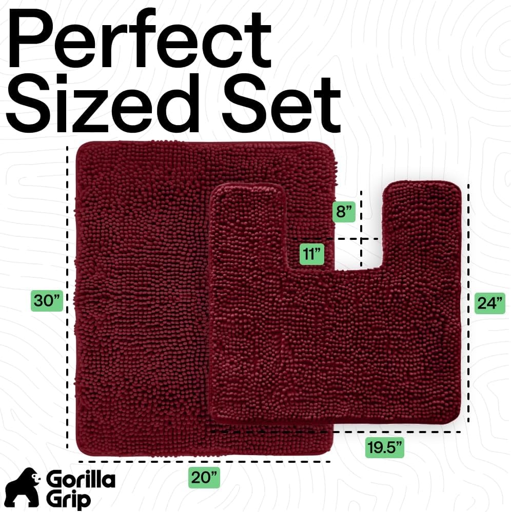 image:imageGORILLA GRIP Bathroom Rug Sets Soft Chenille 2 Piece Area Rugs Set Toilet Base Mat and 30x20 Carpet Absorbent Microfiber Washable Mats Dry Quickly Home Dcor and Bath Room Accessories GreyBurgundy