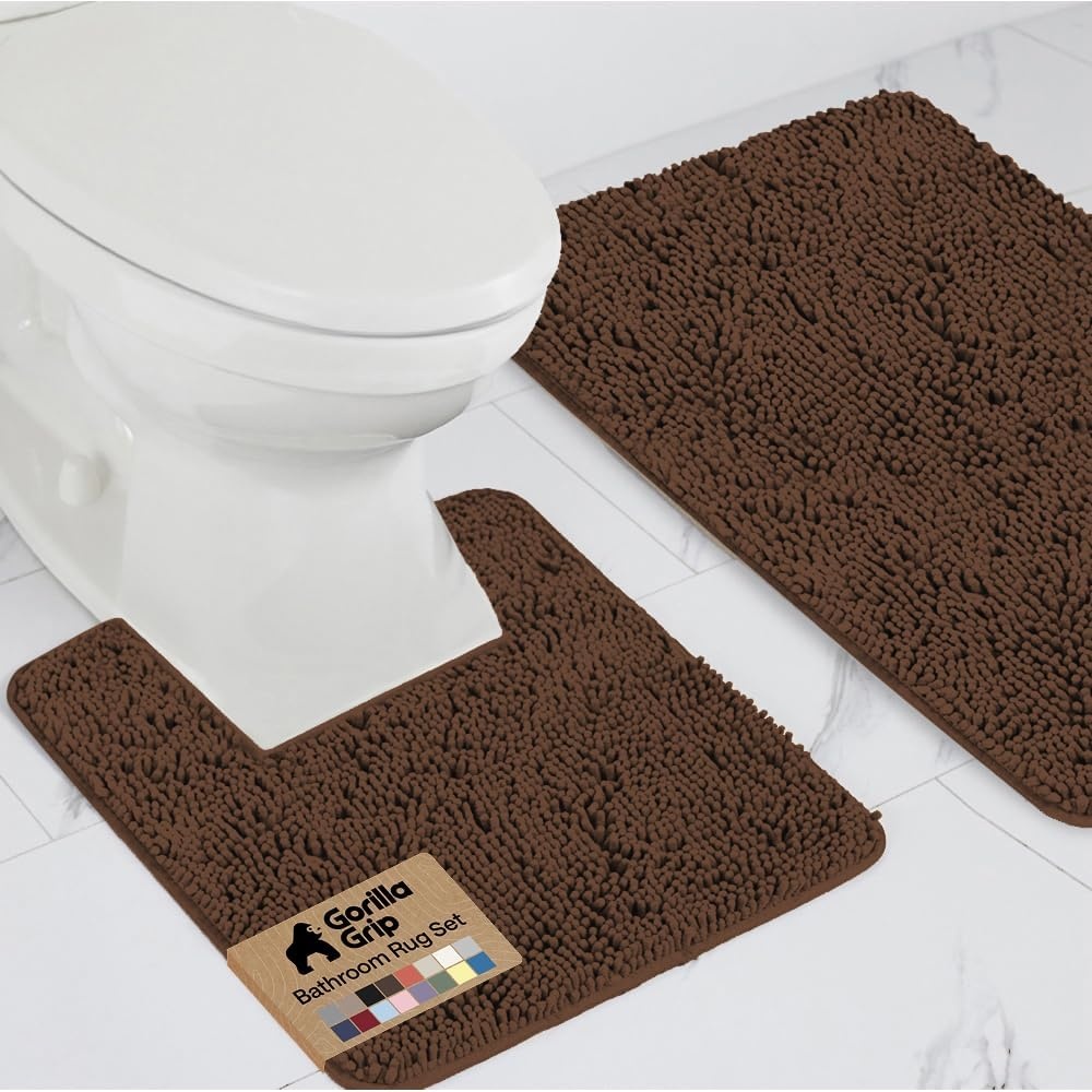 image:imageGORILLA GRIP Bathroom Rug Sets Soft Chenille 2 Piece Area Rugs Set Toilet Base Mat and 30x20 Carpet Absorbent Microfiber Washable Mats Dry Quickly Home Dcor and Bath Room Accessories GreyBrown