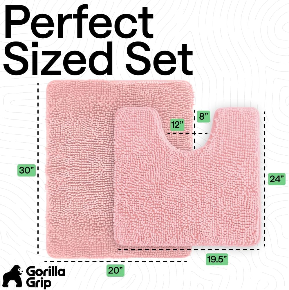 image:imageGORILLA GRIP Bathroom Rug Sets Soft Chenille 2 Piece Area Rugs Set Toilet Base Mat and 30x20 Carpet Absorbent Microfiber Washable Mats Dry Quickly Home Dcor and Bath Room Accessories GreyLight Pink
