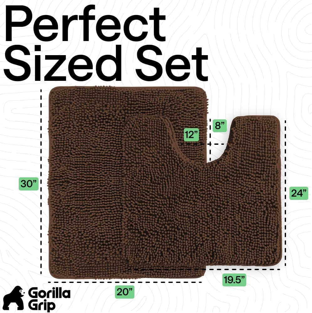 image:imageGORILLA GRIP Bathroom Rug Sets Soft Chenille 2 Piece Area Rugs Set Toilet Base Mat and 30x20 Carpet Absorbent Microfiber Washable Mats Dry Quickly Home Dcor and Bath Room Accessories GreyBrown