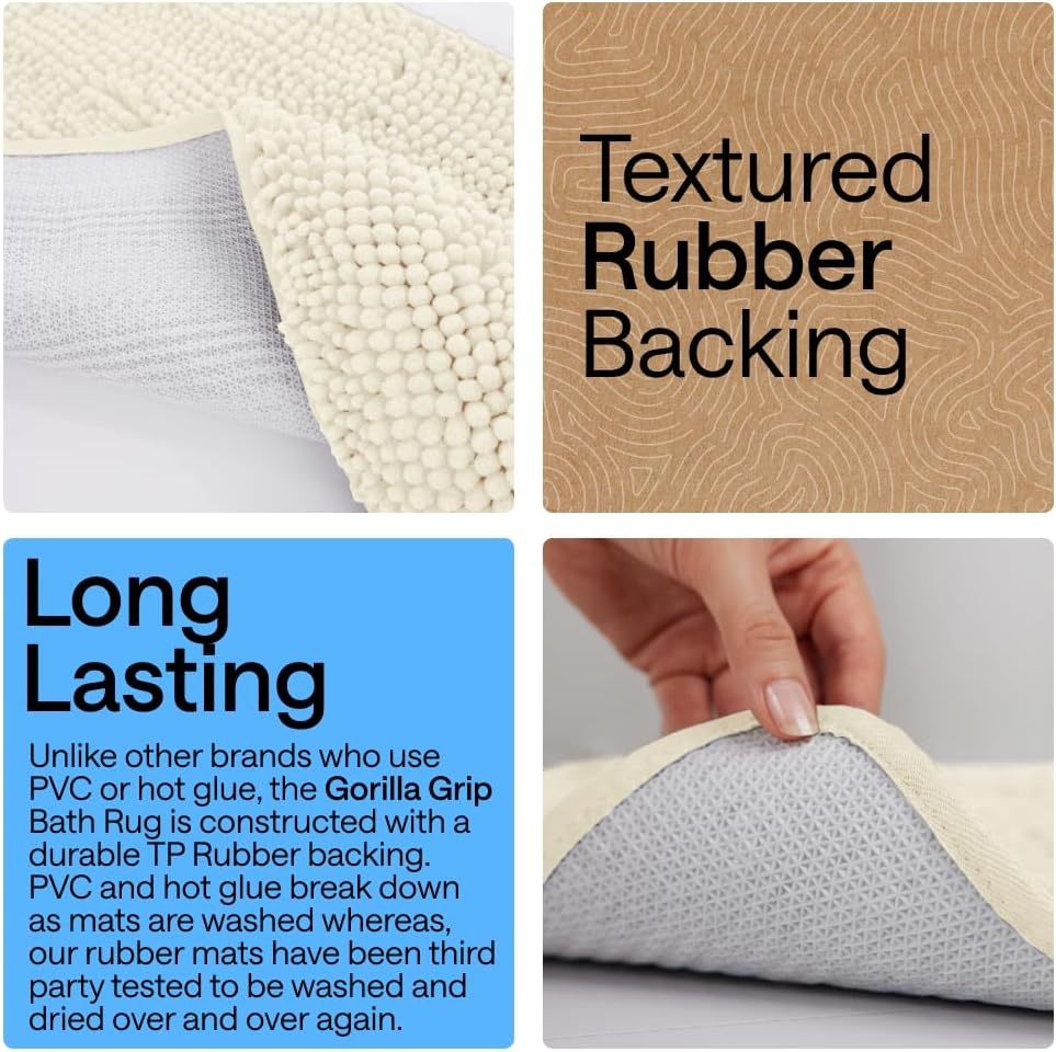 image:imageGORILLA GRIP Bathroom Rug Sets Soft Chenille 2 Piece Area Rugs Set Toilet Base Mat and 30x20 Carpet Absorbent Microfiber Washable Mats Dry Quickly Home Dcor and Bath Room Accessories GreyIvory