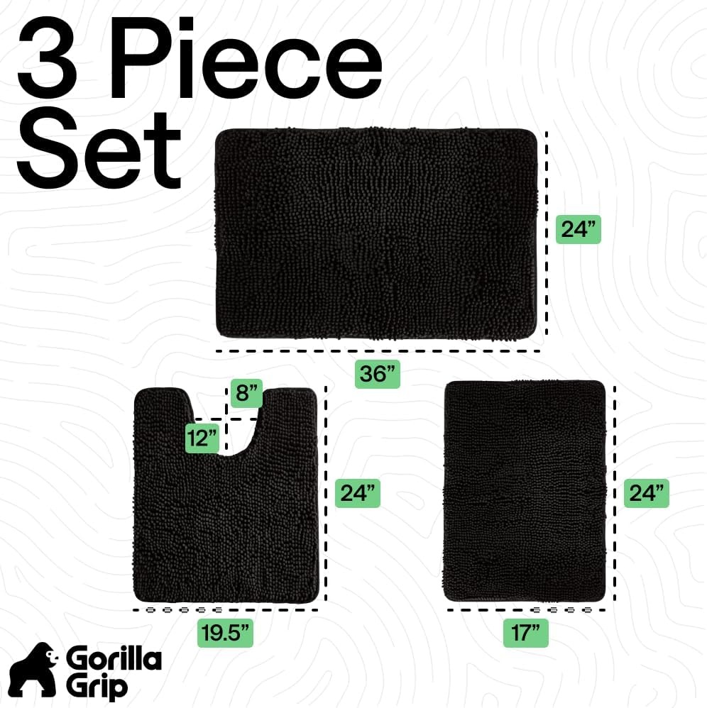 image:imageGORILLA GRIP Bathroom Rug Sets Soft Chenille 2 Piece Area Rugs Set Toilet Base Mat and 30x20 Carpet Absorbent Microfiber Washable Mats Dry Quickly Home Dcor and Bath Room Accessories GreyBlack