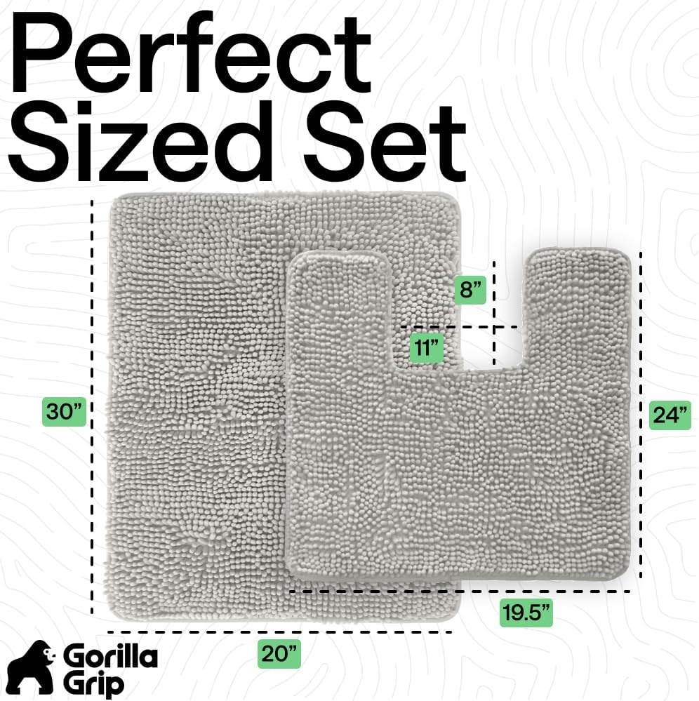 image:imageGORILLA GRIP Bathroom Rug Sets Soft Chenille 2 Piece Area Rugs Set Toilet Base Mat and 30x20 Carpet Absorbent Microfiber Washable Mats Dry Quickly Home Dcor and Bath Room Accessories GreyLight Gray
