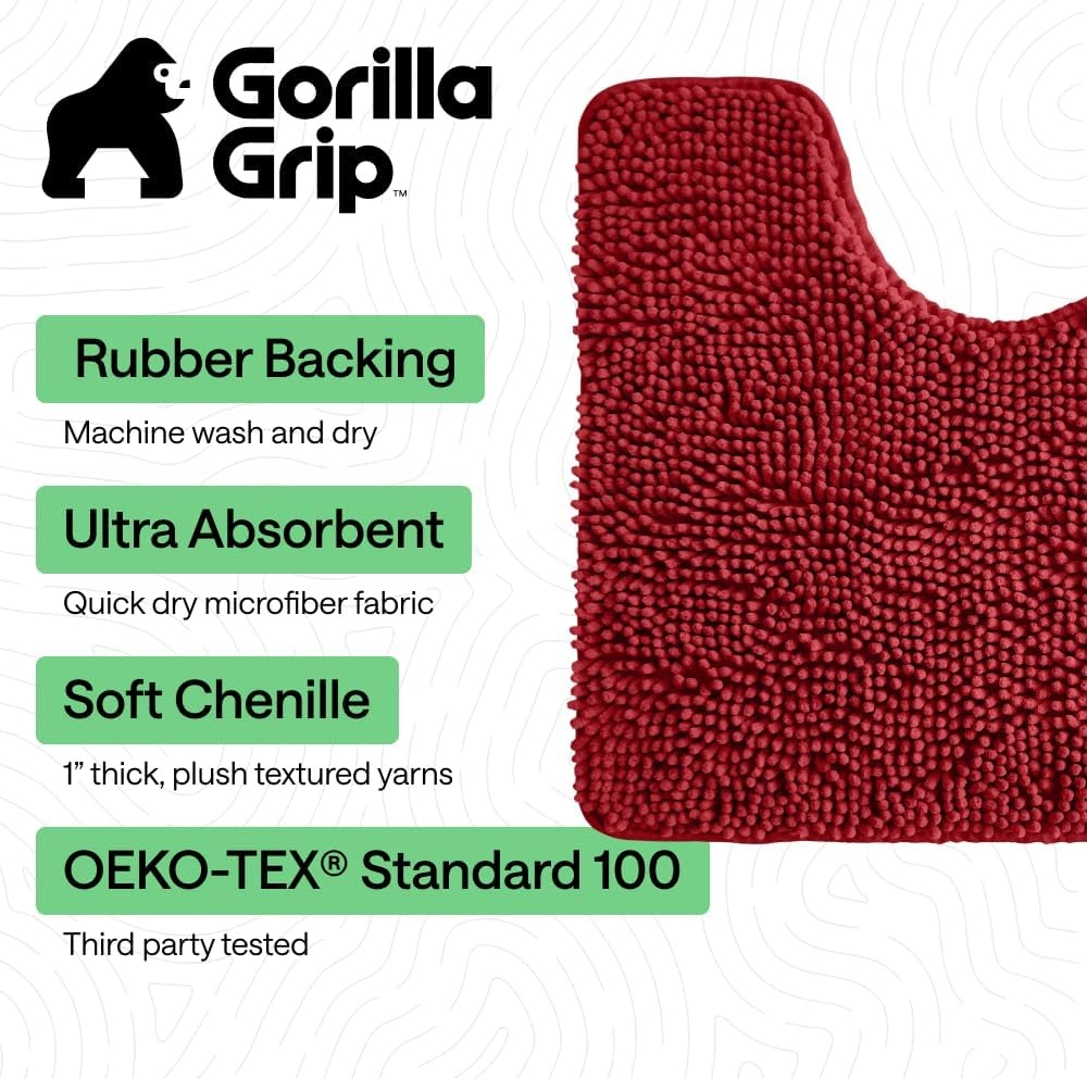 image:imageGORILLA GRIP Bathroom Rug Sets Soft Chenille 2 Piece Area Rugs Set Toilet Base Mat and 30x20 Carpet Absorbent Microfiber Washable Mats Dry Quickly Home Dcor and Bath Room Accessories GreyRed