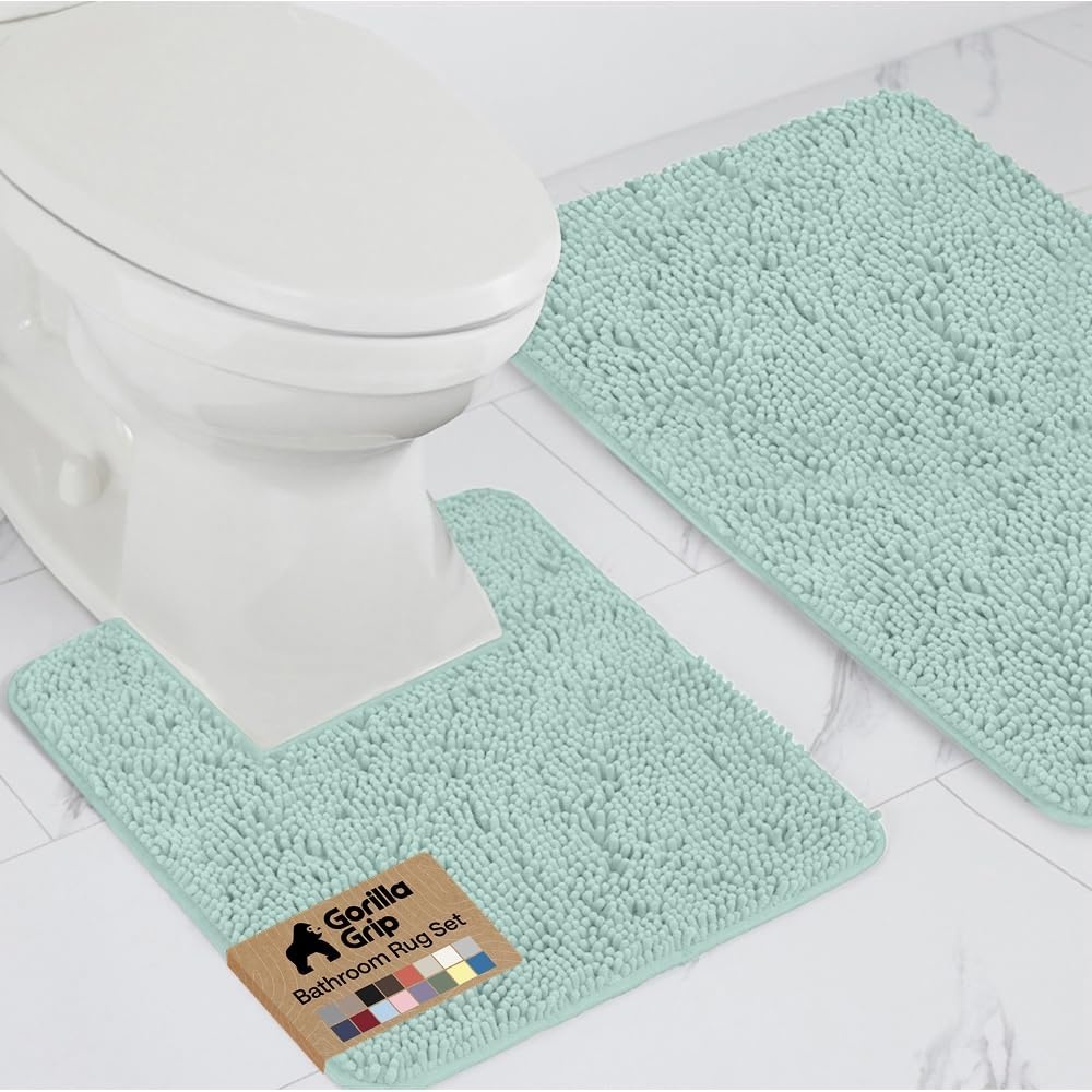 image:imageGORILLA GRIP Bathroom Rug Sets Soft Chenille 2 Piece Area Rugs Set Toilet Base Mat and 30x20 Carpet Absorbent Microfiber Washable Mats Dry Quickly Home Dcor and Bath Room Accessories GreySeablue