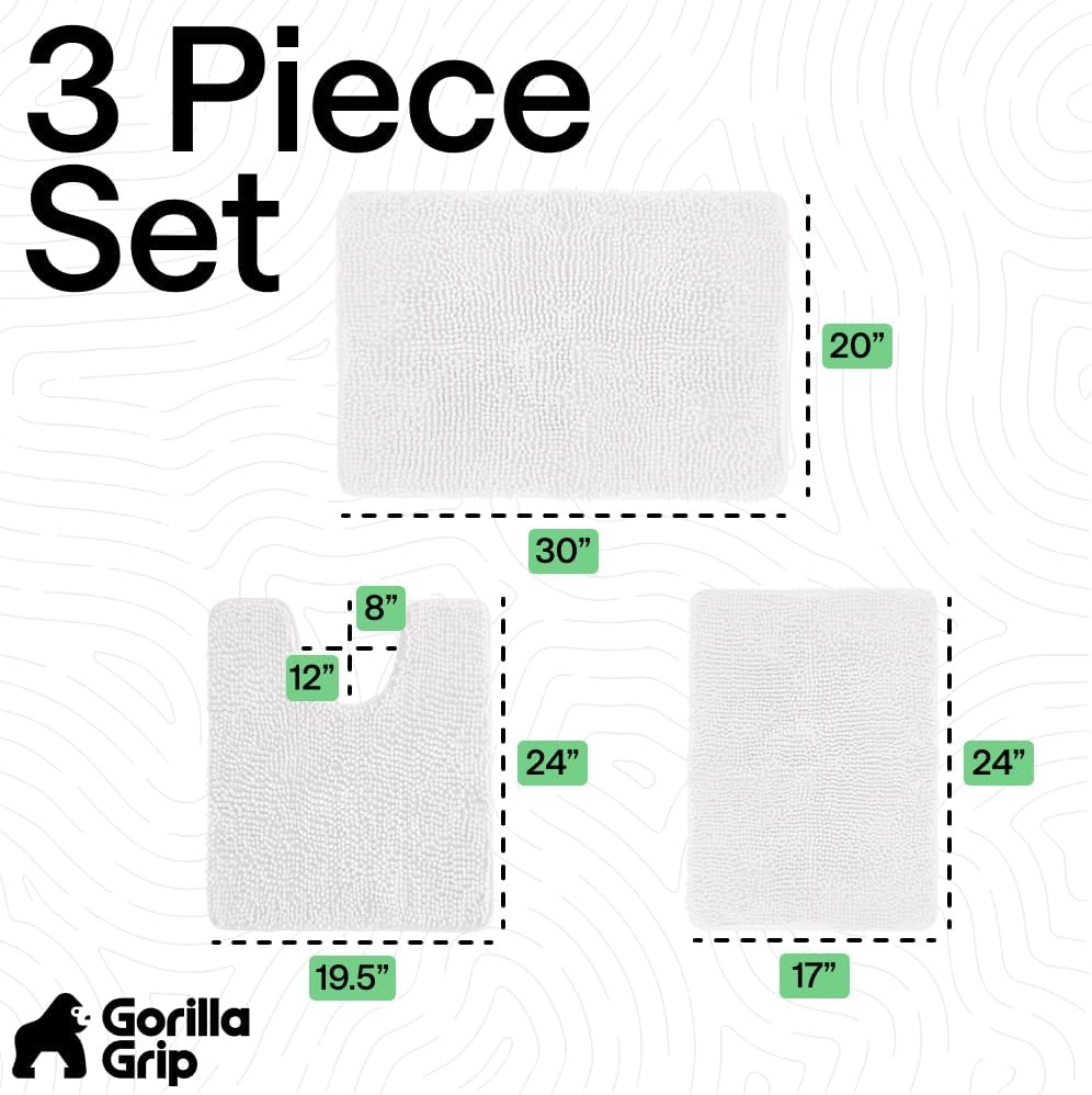 image:imageGORILLA GRIP Bathroom Rug Sets Soft Chenille 2 Piece Area Rugs Set Toilet Base Mat and 30x20 Carpet Absorbent Microfiber Washable Mats Dry Quickly Home Dcor and Bath Room Accessories GreyWhite