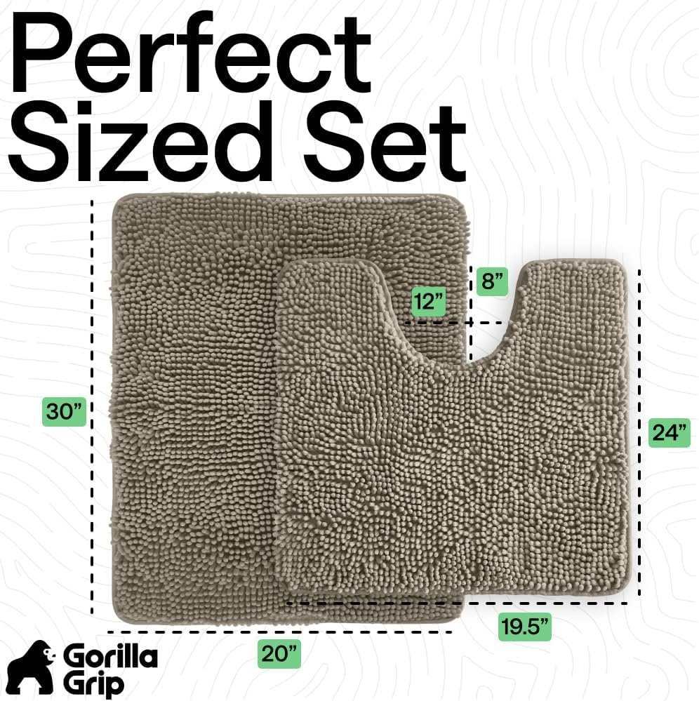 image:imageGORILLA GRIP Bathroom Rug Sets Soft Chenille 2 Piece Area Rugs Set Toilet Base Mat and 30x20 Carpet Absorbent Microfiber Washable Mats Dry Quickly Home Dcor and Bath Room Accessories GreyLatte