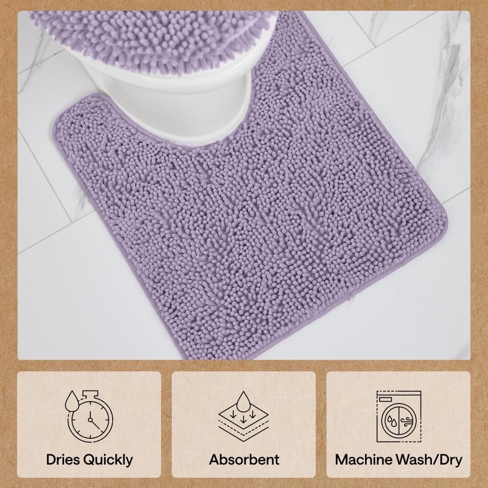 image:imageGORILLA GRIP Bathroom Rug Sets Soft Chenille 2 Piece Area Rugs Set Toilet Base Mat and 30x20 Carpet Absorbent Microfiber Washable Mats Dry Quickly Home Dcor and Bath Room Accessories GreyLight Purple