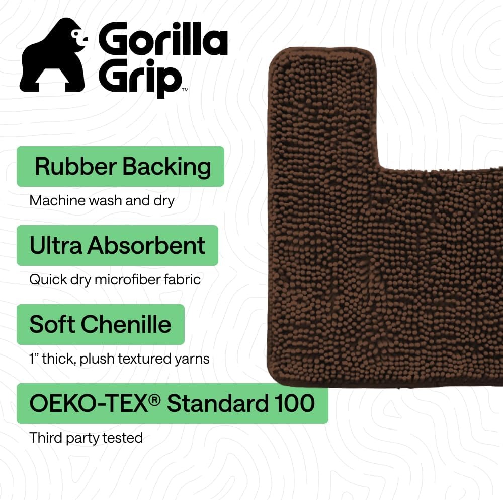image:imageGORILLA GRIP Bathroom Rug Sets Soft Chenille 2 Piece Area Rugs Set Toilet Base Mat and 30x20 Carpet Absorbent Microfiber Washable Mats Dry Quickly Home Dcor and Bath Room Accessories GreyBrown