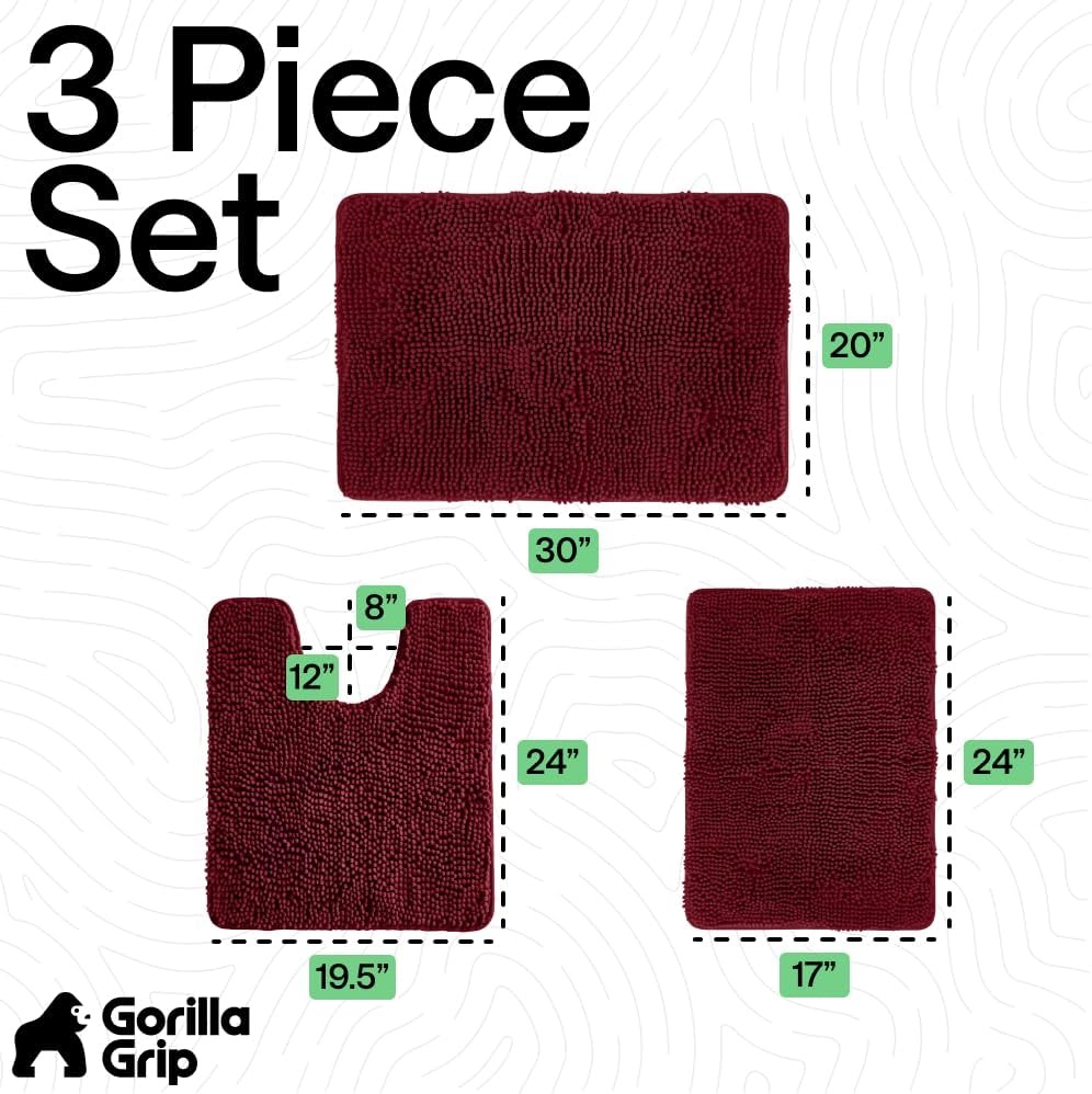 image:imageGORILLA GRIP Bathroom Rug Sets Soft Chenille 2 Piece Area Rugs Set Toilet Base Mat and 30x20 Carpet Absorbent Microfiber Washable Mats Dry Quickly Home Dcor and Bath Room Accessories GreyBurgundy