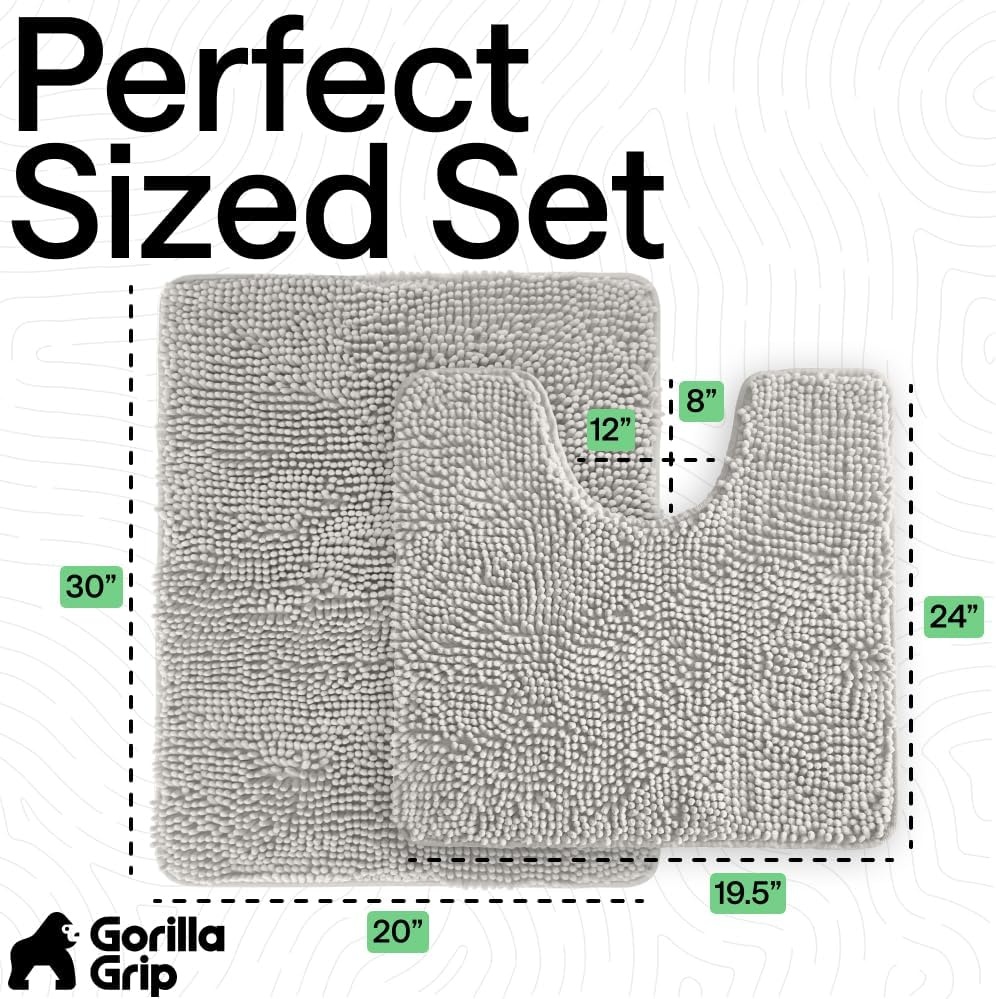 image:imageGORILLA GRIP Bathroom Rug Sets Soft Chenille 2 Piece Area Rugs Set Toilet Base Mat and 30x20 Carpet Absorbent Microfiber Washable Mats Dry Quickly Home Dcor and Bath Room Accessories GreyLight Gray