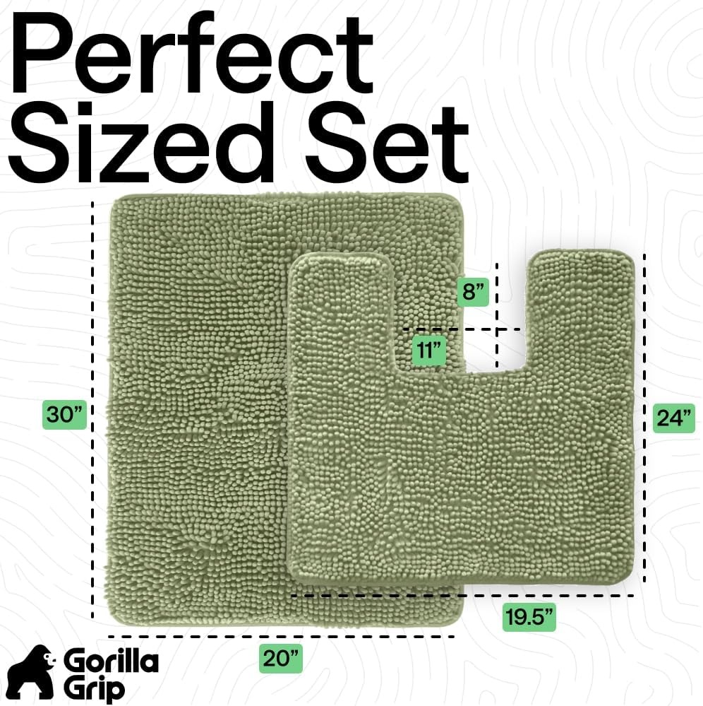 image:imageGORILLA GRIP Bathroom Rug Sets Soft Chenille 2 Piece Area Rugs Set Toilet Base Mat and 30x20 Carpet Absorbent Microfiber Washable Mats Dry Quickly Home Dcor and Bath Room Accessories GreySage