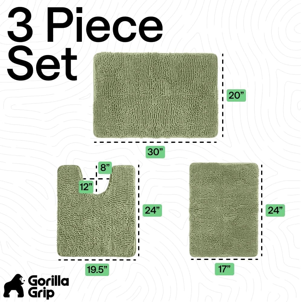 image:imageGORILLA GRIP Bathroom Rug Sets Soft Chenille 2 Piece Area Rugs Set Toilet Base Mat and 30x20 Carpet Absorbent Microfiber Washable Mats Dry Quickly Home Dcor and Bath Room Accessories GreySage