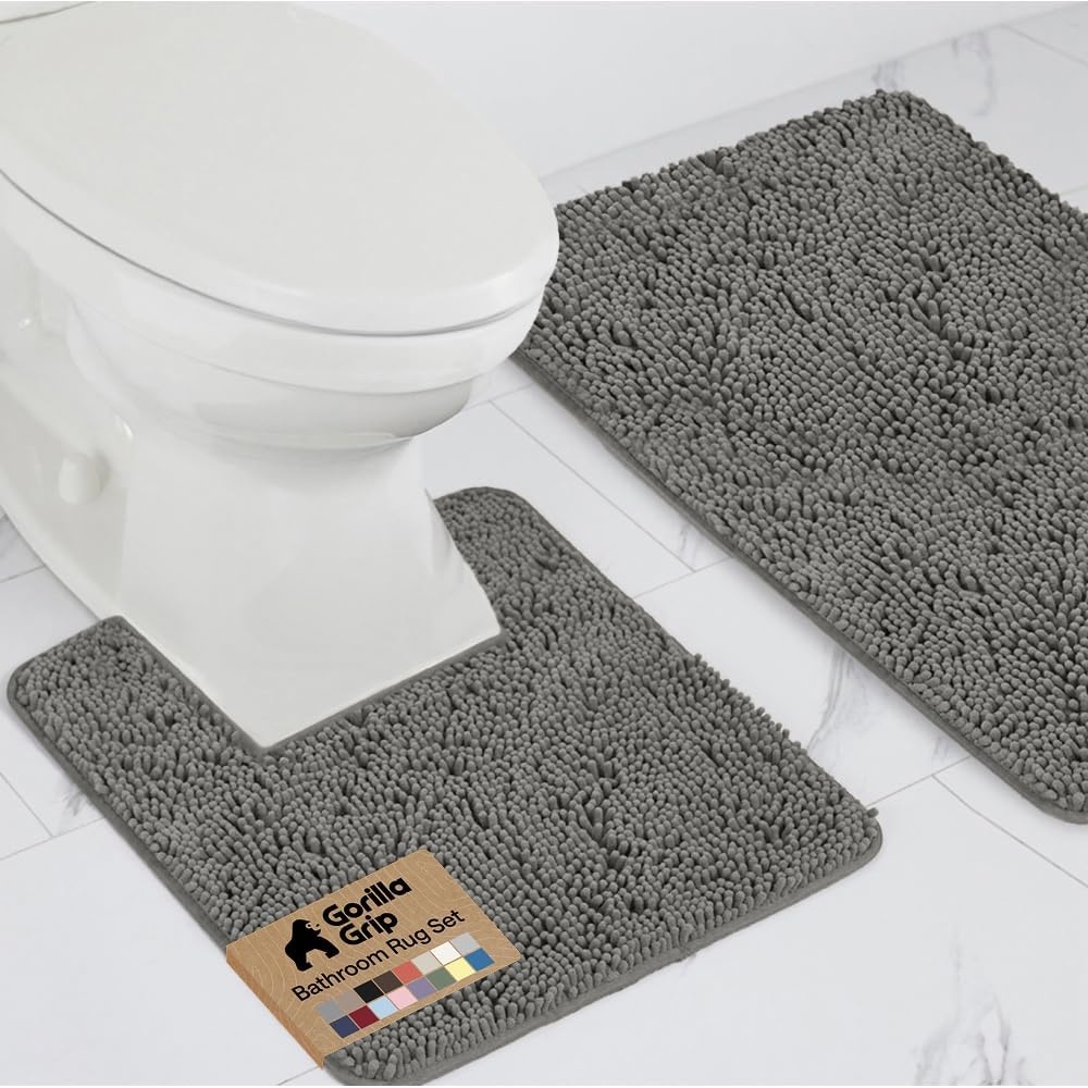 image:imageGORILLA GRIP Bathroom Rug Sets Soft Chenille 2 Piece Area Rugs Set Toilet Base Mat and 30x20 Carpet Absorbent Microfiber Washable Mats Dry Quickly Home Dcor and Bath Room Accessories GreyCharcoal
