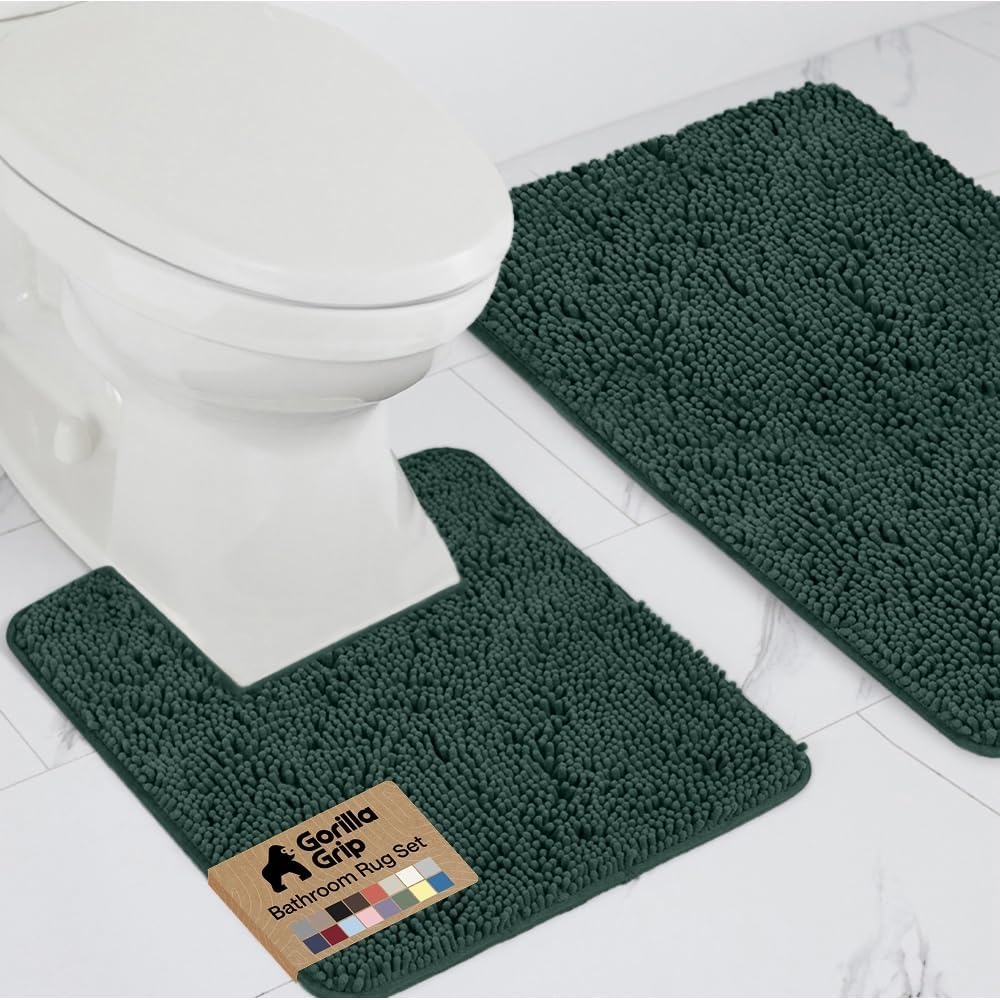 image:imageGORILLA GRIP Bathroom Rug Sets Soft Chenille 2 Piece Area Rugs Set Toilet Base Mat and 30x20 Carpet Absorbent Microfiber Washable Mats Dry Quickly Home Dcor and Bath Room Accessories GreyHunter