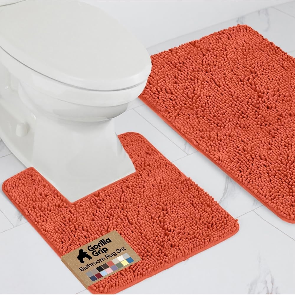 image:imageGORILLA GRIP Bathroom Rug Sets Soft Chenille 2 Piece Area Rugs Set Toilet Base Mat and 30x20 Carpet Absorbent Microfiber Washable Mats Dry Quickly Home Dcor and Bath Room Accessories GreyCoral