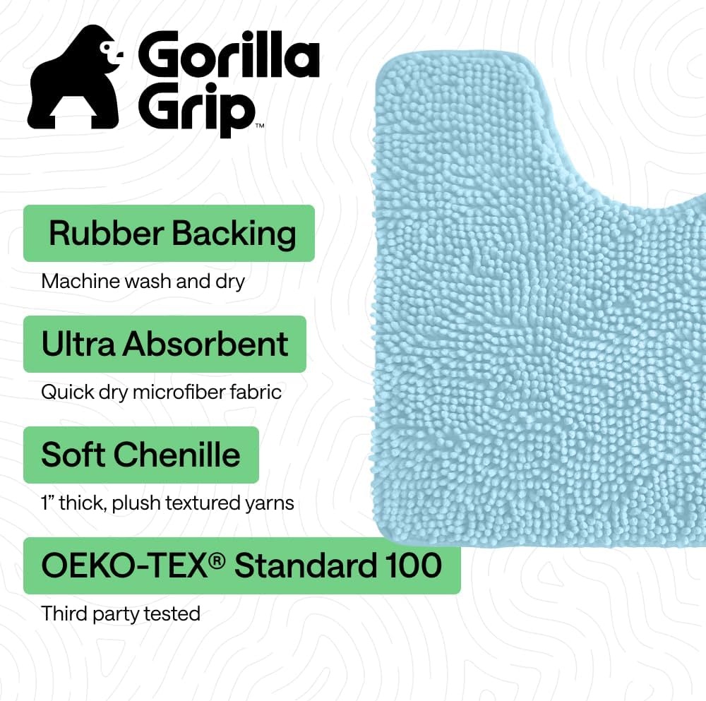 image:imageGORILLA GRIP Bathroom Rug Sets Soft Chenille 2 Piece Area Rugs Set Toilet Base Mat and 30x20 Carpet Absorbent Microfiber Washable Mats Dry Quickly Home Dcor and Bath Room Accessories GreySky