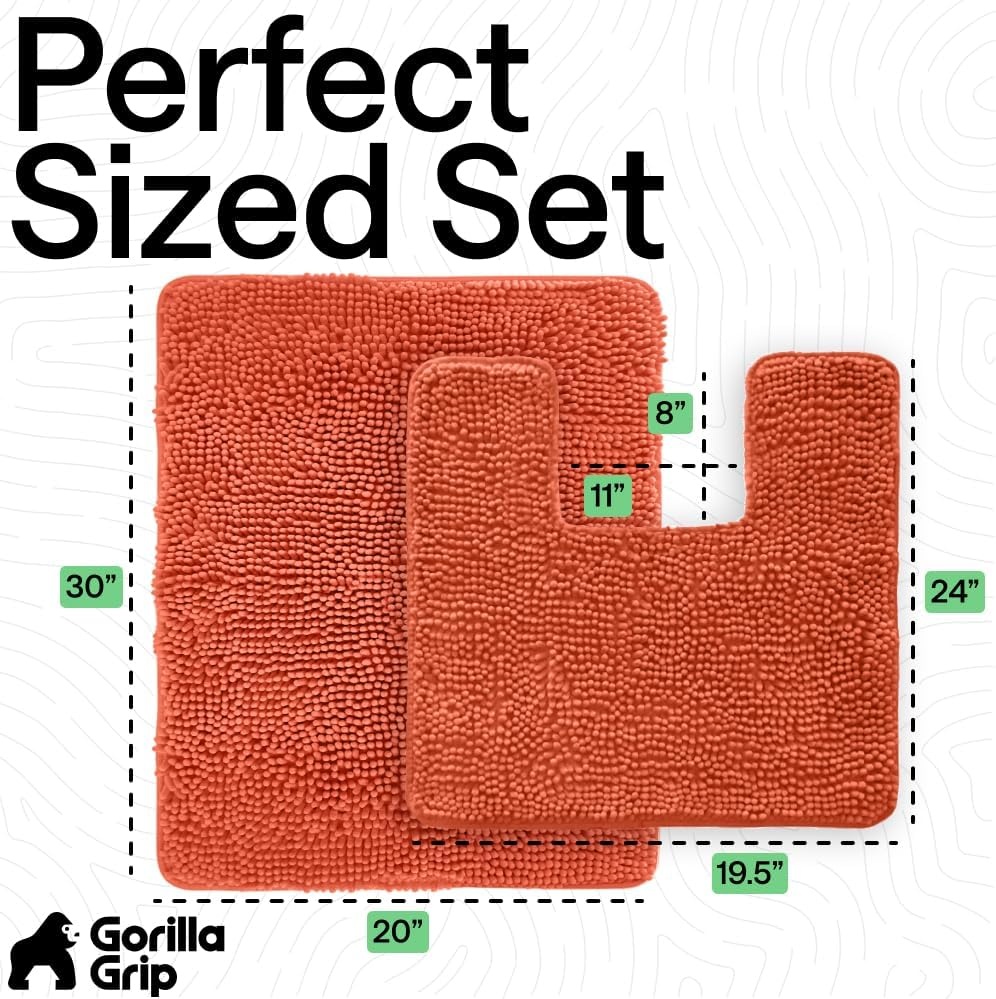 image:imageGORILLA GRIP Bathroom Rug Sets Soft Chenille 2 Piece Area Rugs Set Toilet Base Mat and 30x20 Carpet Absorbent Microfiber Washable Mats Dry Quickly Home Dcor and Bath Room Accessories GreyCoral