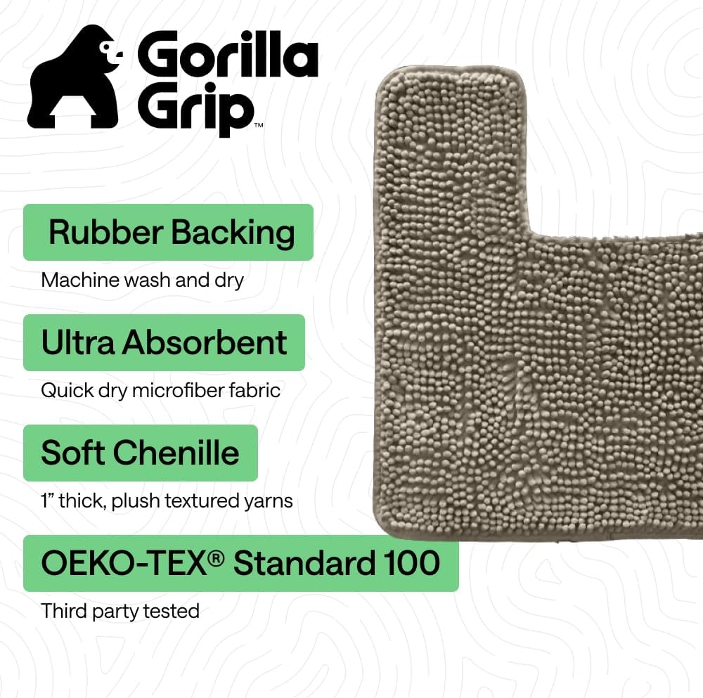 image:imageGORILLA GRIP Bathroom Rug Sets Soft Chenille 2 Piece Area Rugs Set Toilet Base Mat and 30x20 Carpet Absorbent Microfiber Washable Mats Dry Quickly Home Dcor and Bath Room Accessories GreyLatte