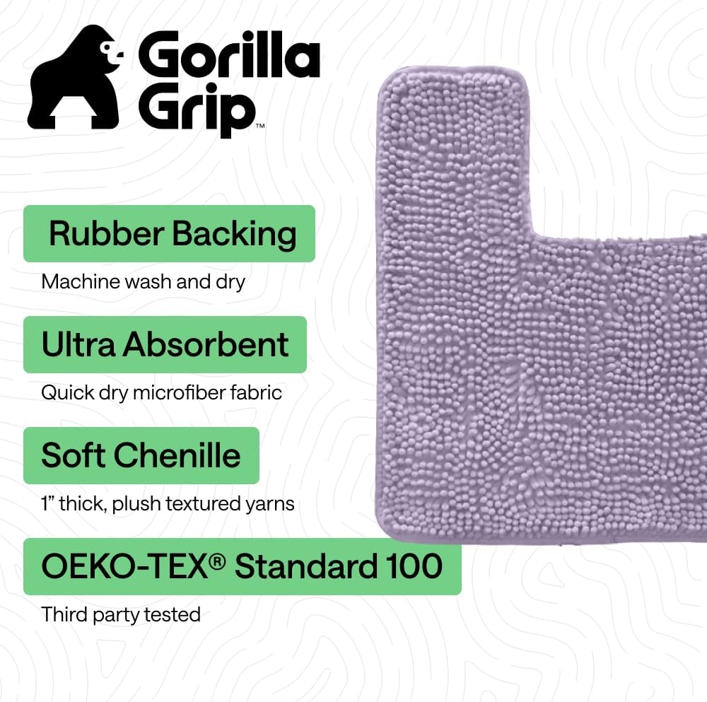 image:imageGORILLA GRIP Bathroom Rug Sets Soft Chenille 2 Piece Area Rugs Set Toilet Base Mat and 30x20 Carpet Absorbent Microfiber Washable Mats Dry Quickly Home Dcor and Bath Room Accessories GreyLight Purple