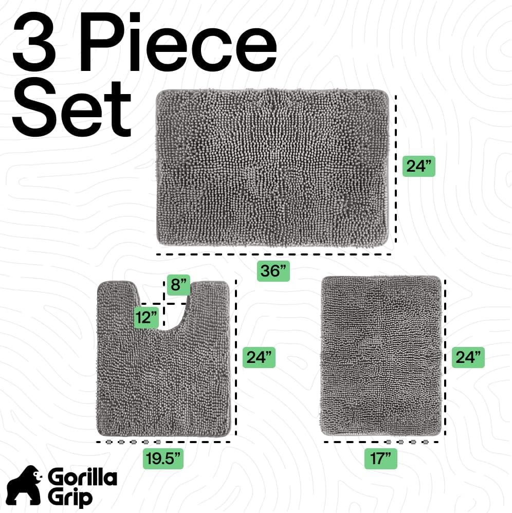 image:imageGORILLA GRIP Bathroom Rug Sets Soft Chenille 2 Piece Area Rugs Set Toilet Base Mat and 30x20 Carpet Absorbent Microfiber Washable Mats Dry Quickly Home Dcor and Bath Room Accessories GreyGrey