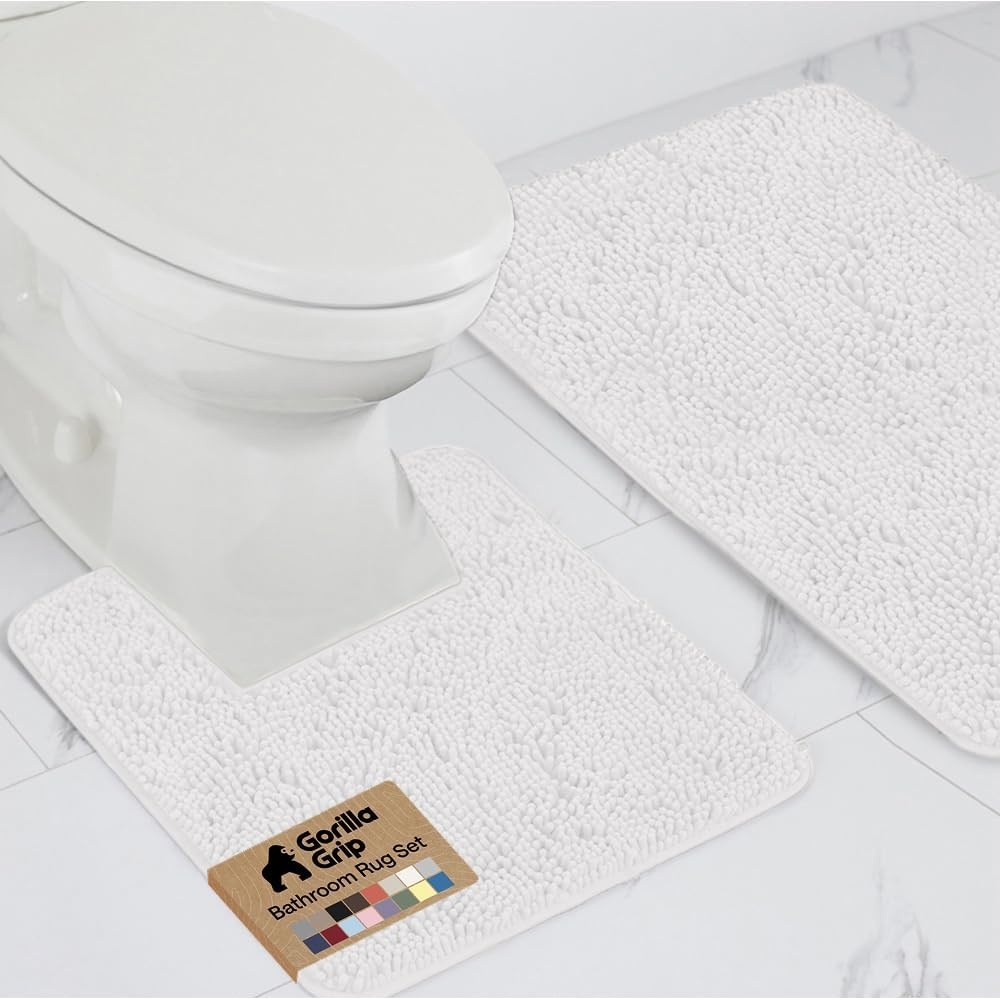 image:imageGORILLA GRIP Bathroom Rug Sets Soft Chenille 2 Piece Area Rugs Set Toilet Base Mat and 30x20 Carpet Absorbent Microfiber Washable Mats Dry Quickly Home Dcor and Bath Room Accessories GreyWhite
