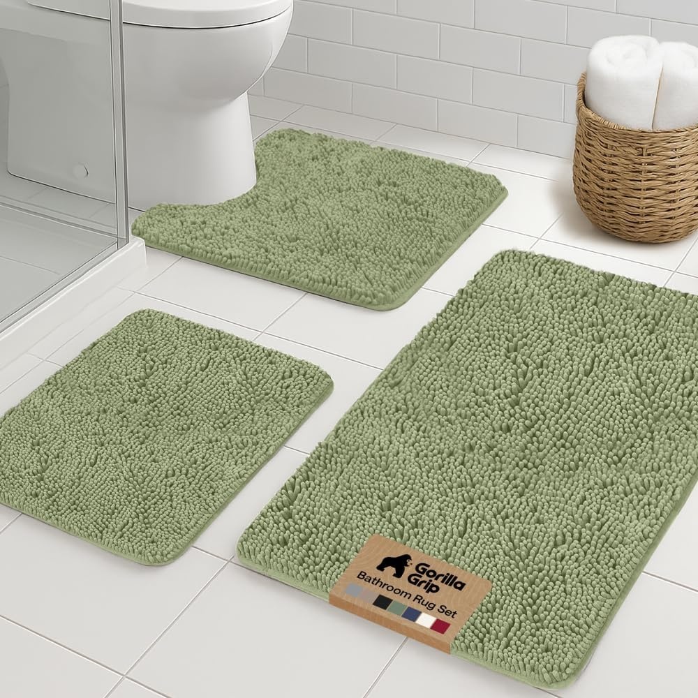 image:imageGORILLA GRIP Bathroom Rug Sets Soft Chenille 2 Piece Area Rugs Set Toilet Base Mat and 30x20 Carpet Absorbent Microfiber Washable Mats Dry Quickly Home Dcor and Bath Room Accessories GreySage