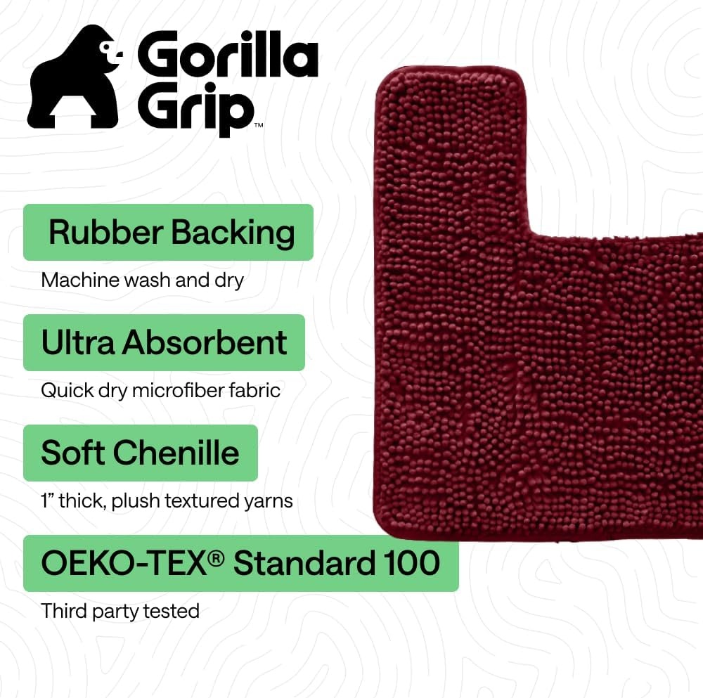 image:imageGORILLA GRIP Bathroom Rug Sets Soft Chenille 2 Piece Area Rugs Set Toilet Base Mat and 30x20 Carpet Absorbent Microfiber Washable Mats Dry Quickly Home Dcor and Bath Room Accessories GreyBurgundy
