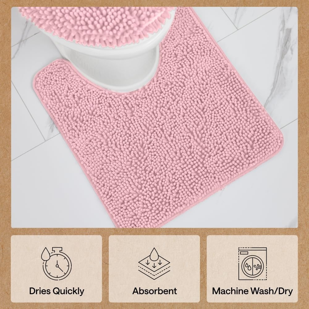 image:imageGORILLA GRIP Bathroom Rug Sets Soft Chenille 2 Piece Area Rugs Set Toilet Base Mat and 30x20 Carpet Absorbent Microfiber Washable Mats Dry Quickly Home Dcor and Bath Room Accessories GreyLight Pink