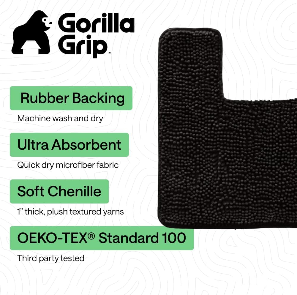 image:imageGORILLA GRIP Bathroom Rug Sets Soft Chenille 2 Piece Area Rugs Set Toilet Base Mat and 30x20 Carpet Absorbent Microfiber Washable Mats Dry Quickly Home Dcor and Bath Room Accessories GreyBlack