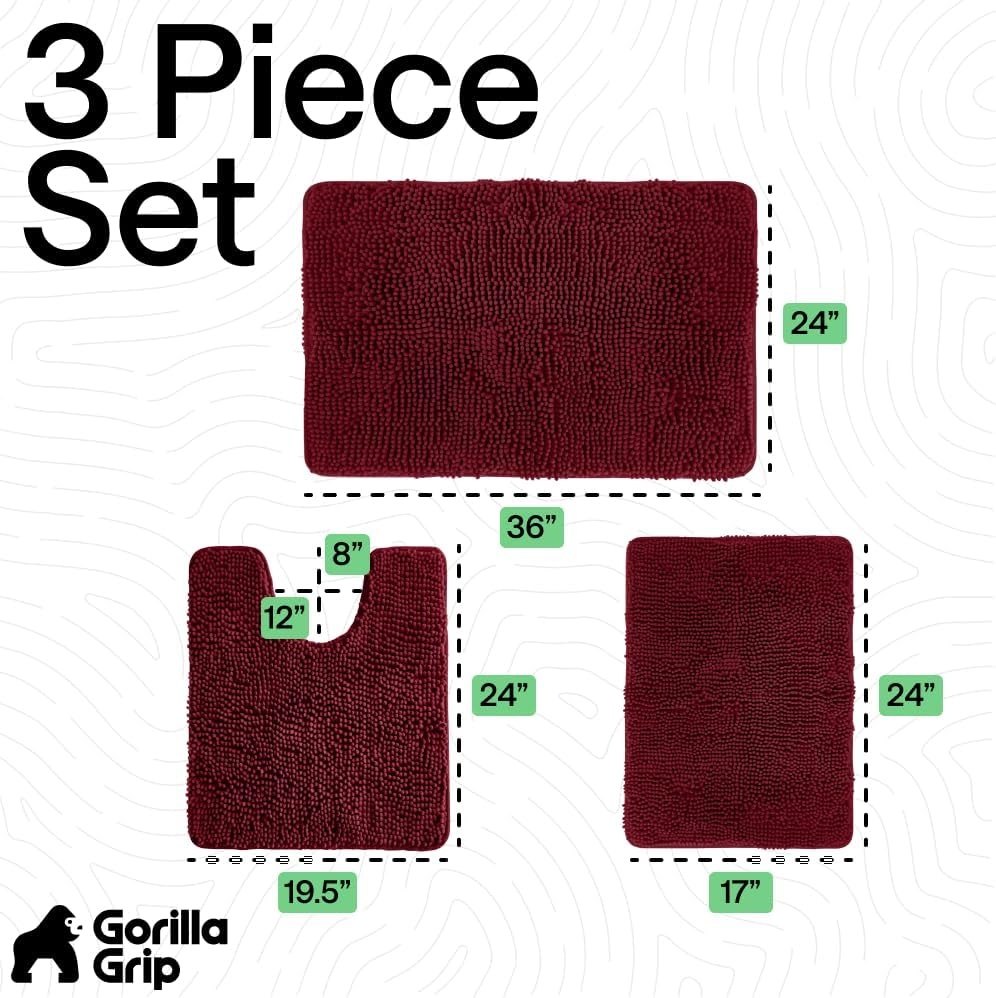 image:imageGORILLA GRIP Bathroom Rug Sets Soft Chenille 2 Piece Area Rugs Set Toilet Base Mat and 30x20 Carpet Absorbent Microfiber Washable Mats Dry Quickly Home Dcor and Bath Room Accessories GreyBurgundy