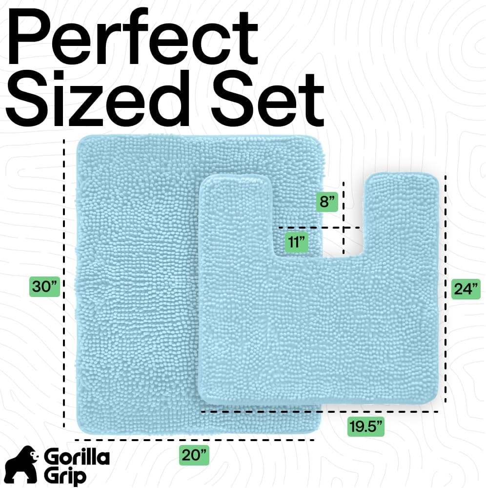 image:imageGORILLA GRIP Bathroom Rug Sets Soft Chenille 2 Piece Area Rugs Set Toilet Base Mat and 30x20 Carpet Absorbent Microfiber Washable Mats Dry Quickly Home Dcor and Bath Room Accessories GreySky