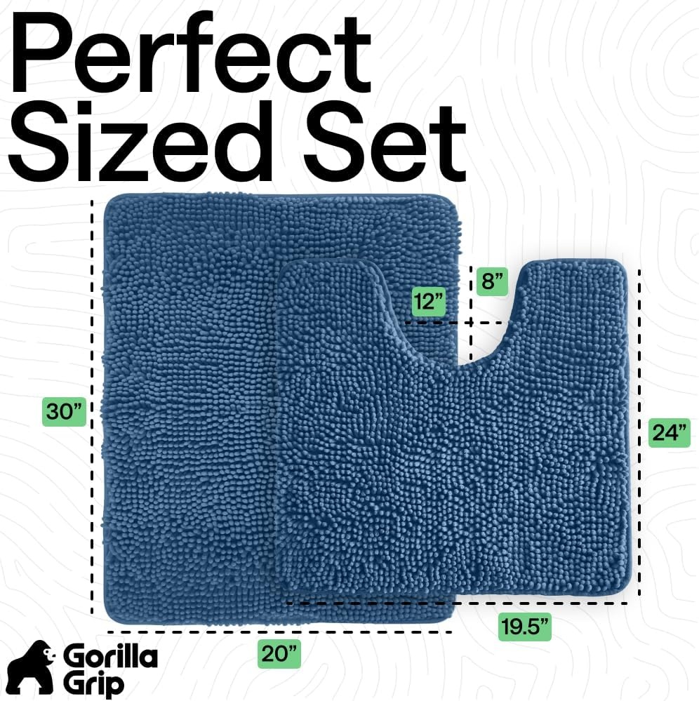 image:imageGORILLA GRIP Bathroom Rug Sets Soft Chenille 2 Piece Area Rugs Set Toilet Base Mat and 30x20 Carpet Absorbent Microfiber Washable Mats Dry Quickly Home Dcor and Bath Room Accessories GreyBlue