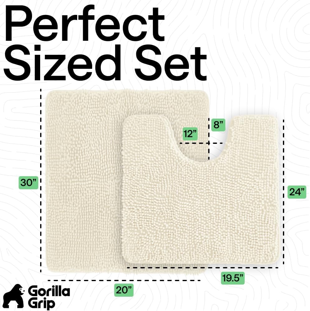 image:imageGORILLA GRIP Bathroom Rug Sets Soft Chenille 2 Piece Area Rugs Set Toilet Base Mat and 30x20 Carpet Absorbent Microfiber Washable Mats Dry Quickly Home Dcor and Bath Room Accessories GreyIvory