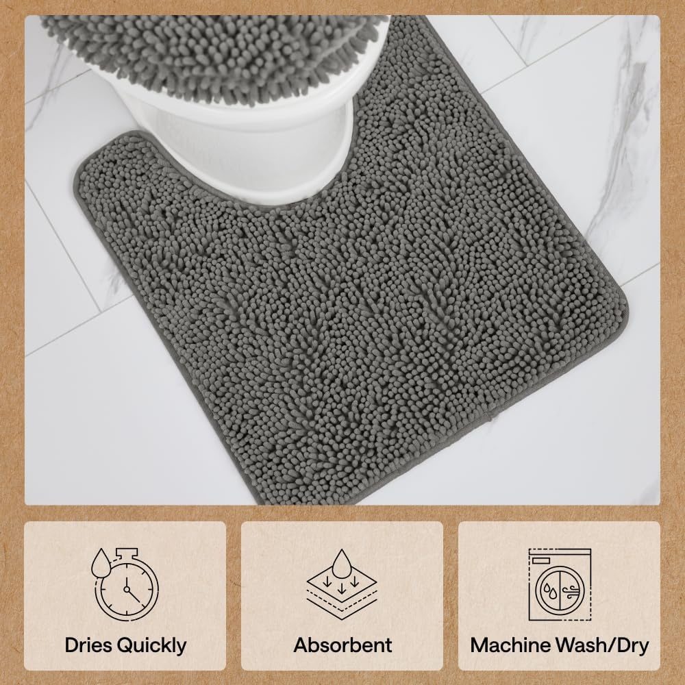 image:imageGORILLA GRIP Bathroom Rug Sets Soft Chenille 2 Piece Area Rugs Set Toilet Base Mat and 30x20 Carpet Absorbent Microfiber Washable Mats Dry Quickly Home Dcor and Bath Room Accessories GreyCharcoal