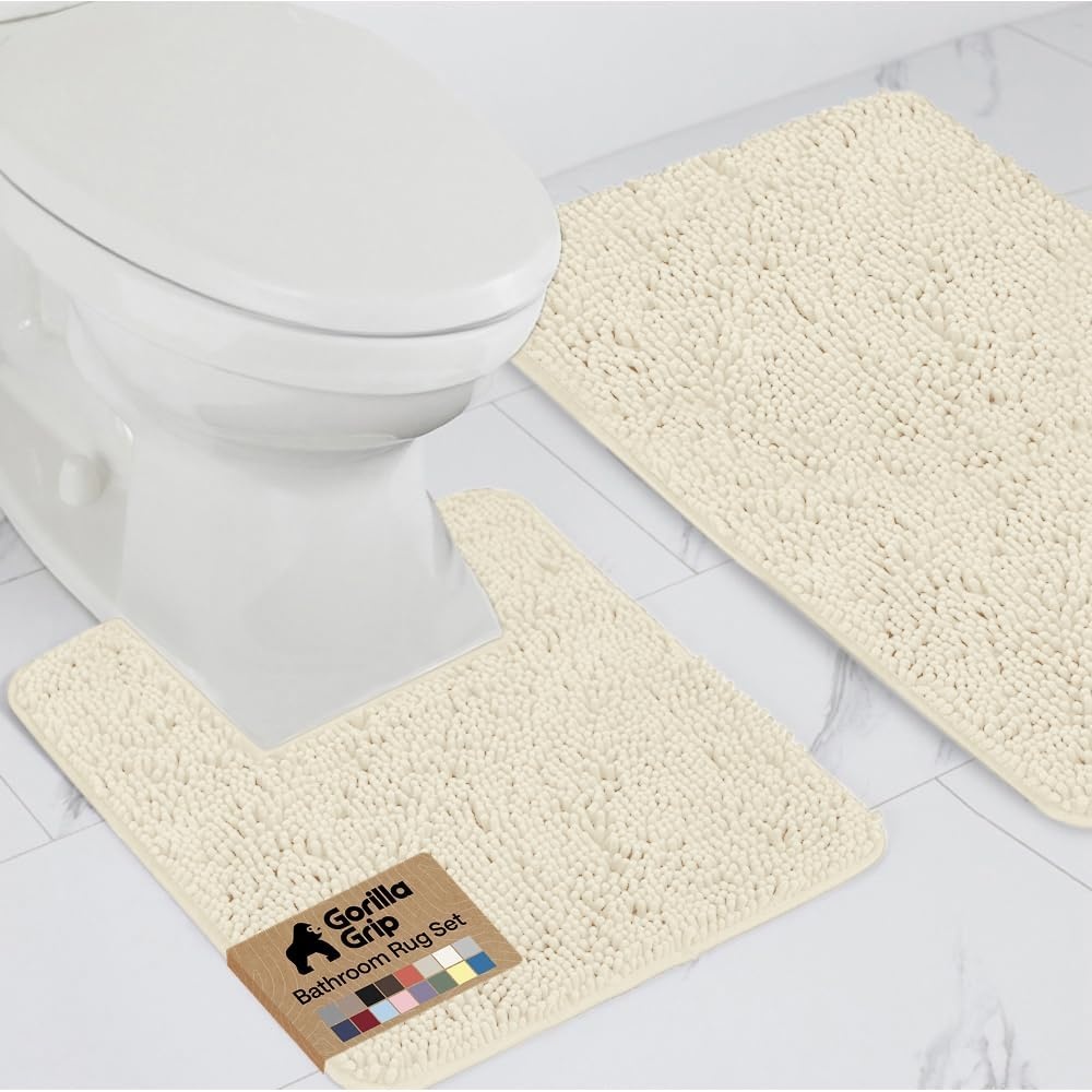 image:imageGORILLA GRIP Bathroom Rug Sets Soft Chenille 2 Piece Area Rugs Set Toilet Base Mat and 30x20 Carpet Absorbent Microfiber Washable Mats Dry Quickly Home Dcor and Bath Room Accessories GreyIvory