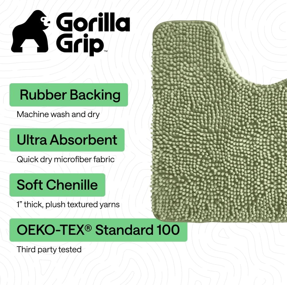 image:imageGORILLA GRIP Bathroom Rug Sets Soft Chenille 2 Piece Area Rugs Set Toilet Base Mat and 30x20 Carpet Absorbent Microfiber Washable Mats Dry Quickly Home Dcor and Bath Room Accessories GreySage