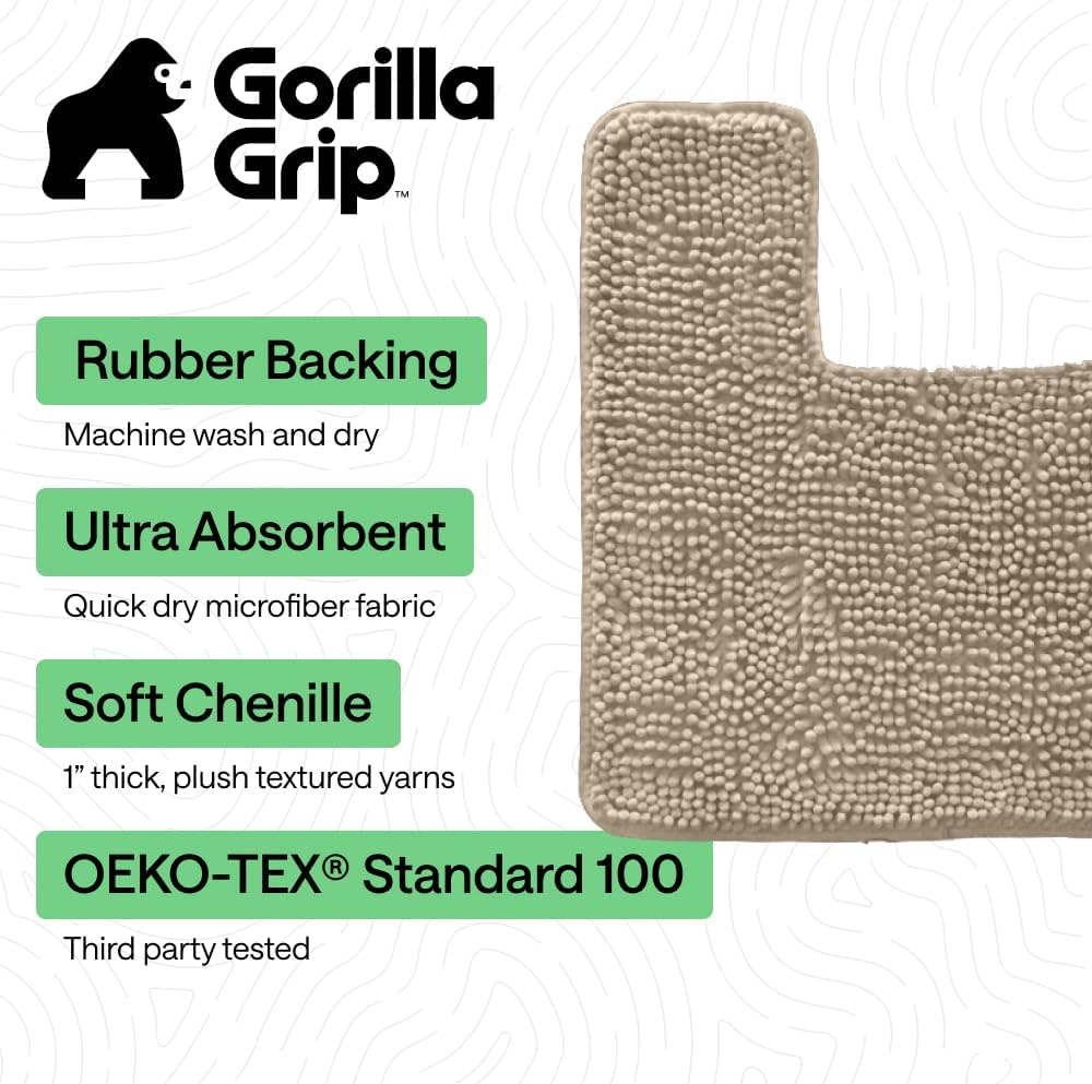 image:imageGORILLA GRIP Bathroom Rug Sets Soft Chenille 2 Piece Area Rugs Set Toilet Base Mat and 30x20 Carpet Absorbent Microfiber Washable Mats Dry Quickly Home Dcor and Bath Room Accessories GreyGray Beige