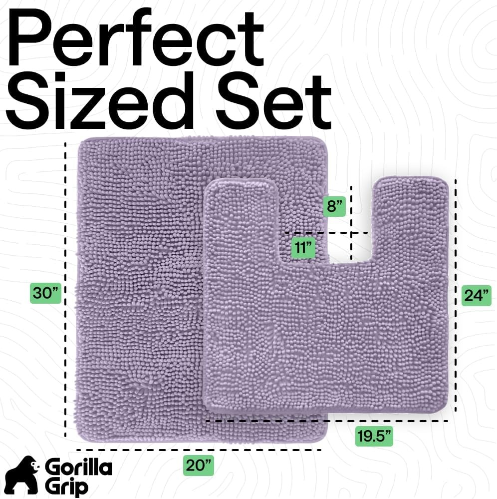 image:imageGORILLA GRIP Bathroom Rug Sets Soft Chenille 2 Piece Area Rugs Set Toilet Base Mat and 30x20 Carpet Absorbent Microfiber Washable Mats Dry Quickly Home Dcor and Bath Room Accessories GreyLight Purple