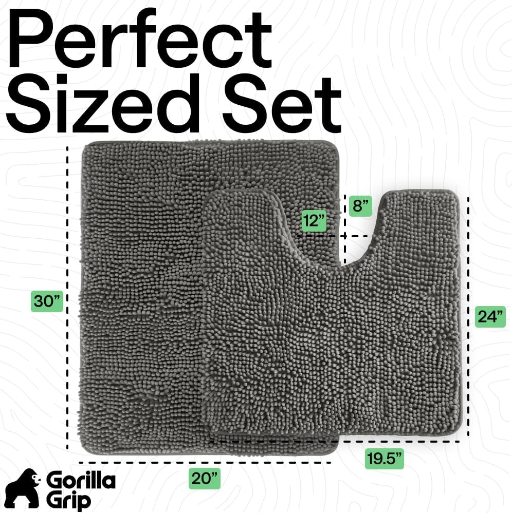 image:imageGORILLA GRIP Bathroom Rug Sets Soft Chenille 2 Piece Area Rugs Set Toilet Base Mat and 30x20 Carpet Absorbent Microfiber Washable Mats Dry Quickly Home Dcor and Bath Room Accessories GreyCharcoal